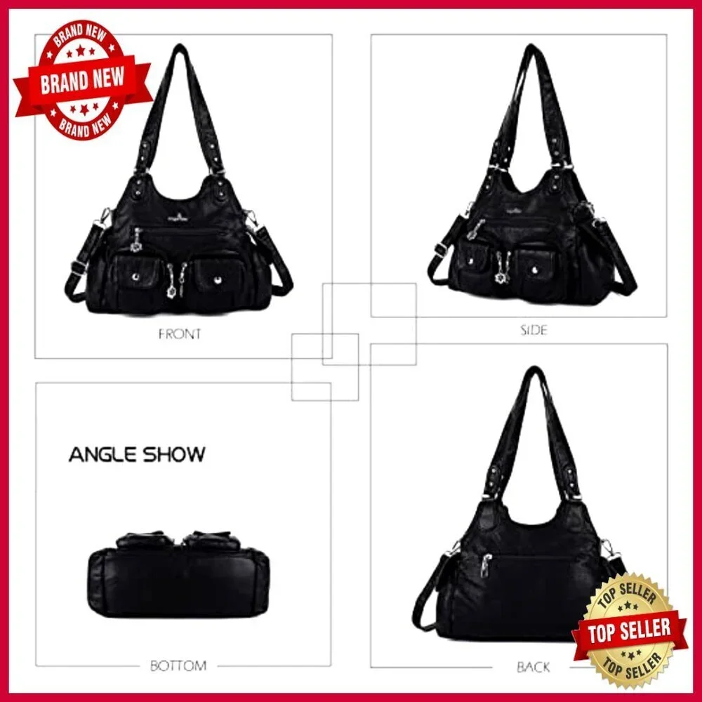 Soft PU Leather Hobo Shoulder Bag with Adjustable Strap, 3 Pockets
